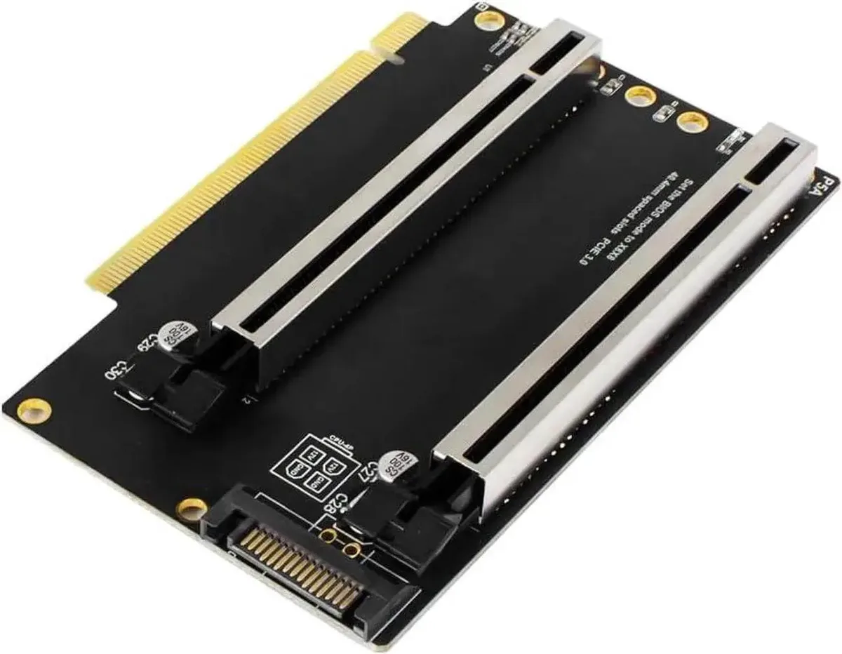 Vszerda Vszerda PCI-E 4.0 x16 to 2 x8 Bifurcation Card 20mm Spaced Slots CPU4P Power — product photo