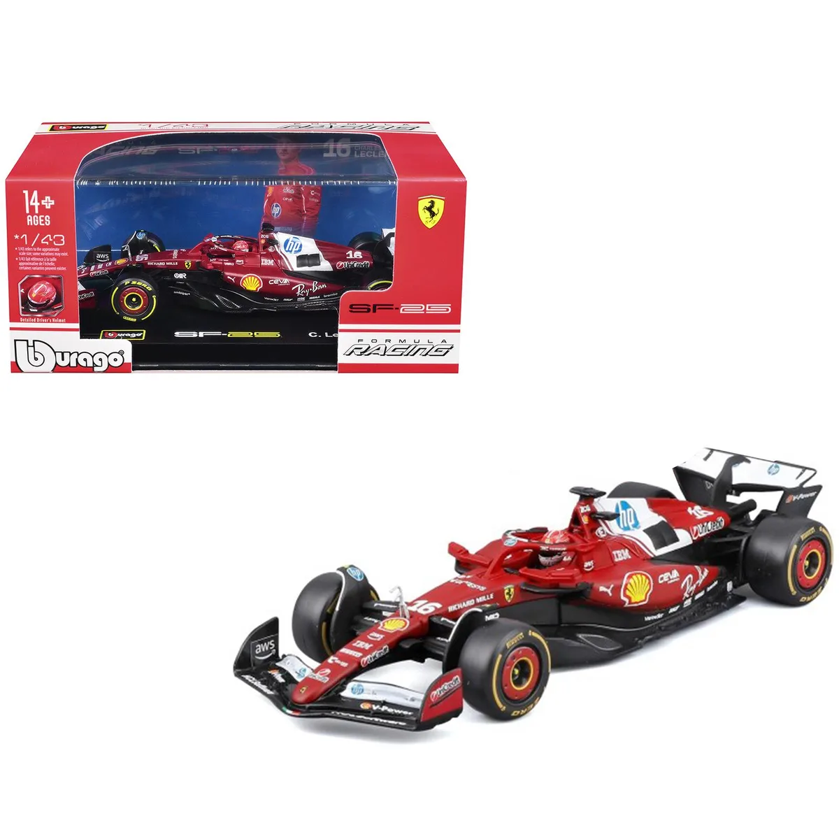 BBURAGO BBURAGO Ferrari SF-25 #16 Charles Leclerc 2025 1/43 Diecast with Display Case — product photo