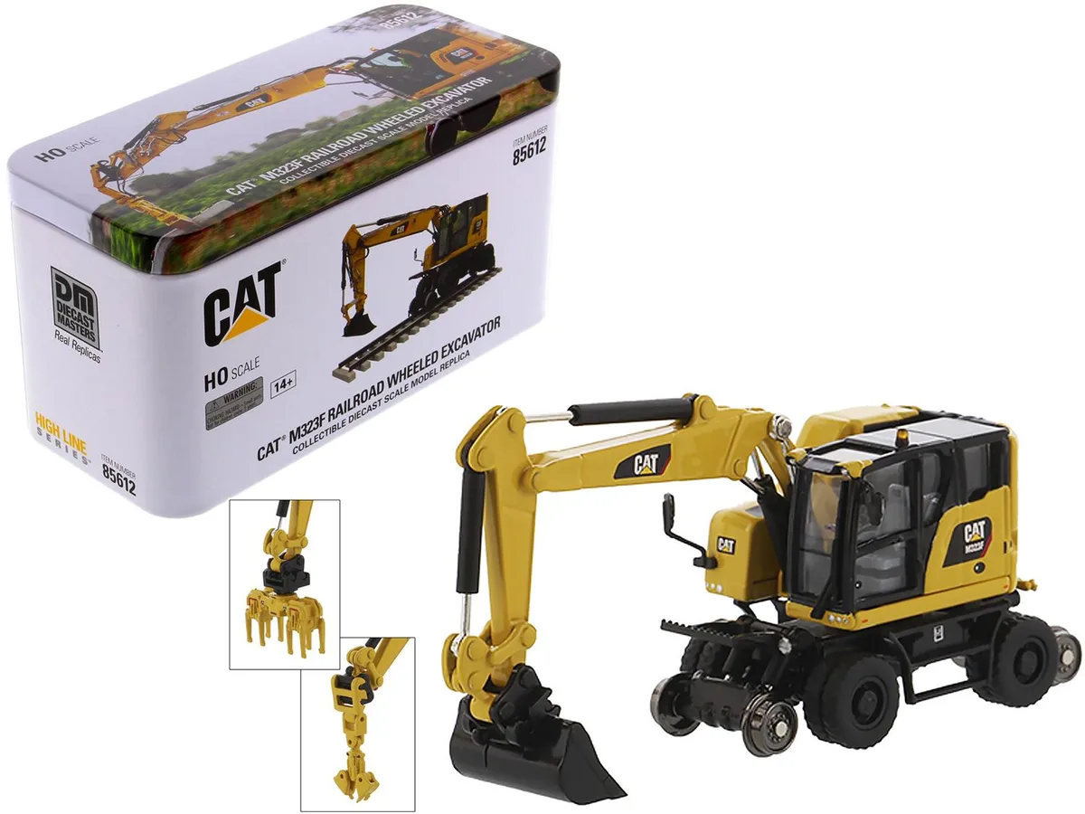 DieCast Masters DieCast Masters CAT M323F Railroad Excavator Safety Yellow High Line 1/87 Scale Vehicle — product photo