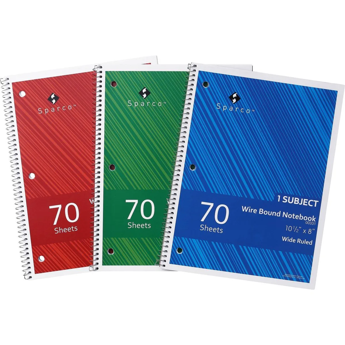 Sparco Products Sparco Products 00331 Wide Ruled Wire-bound Notebook 3 Pack 10.5in 16 lb .3in — product photo