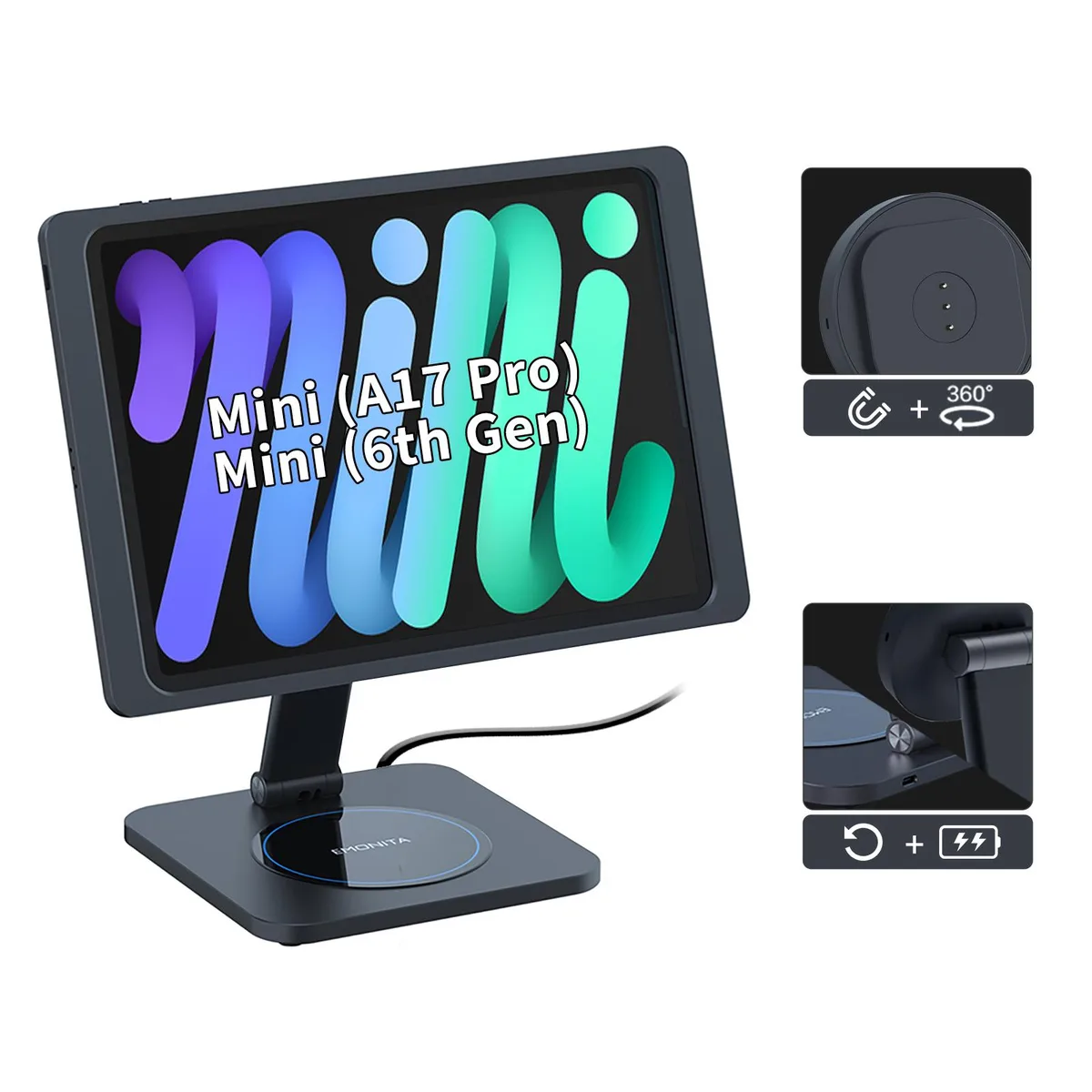 EMONITA EMONITA Foldable Magnetic iPad Stand &amp; Charging Case for iPad Mini 8.3" (Black) — product photo