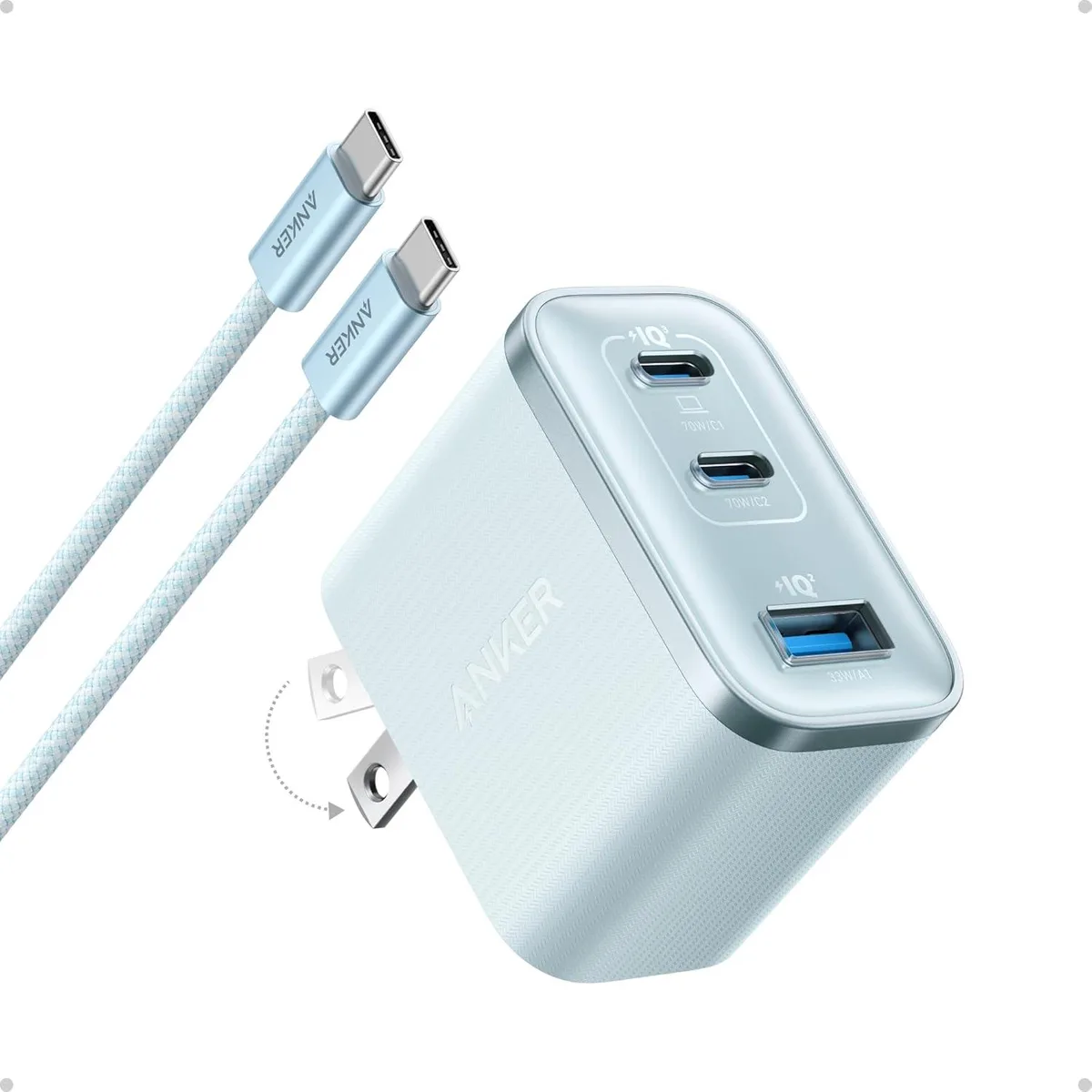 Anker Anker B121A Nano 70W 3-Port GaN Charger Blue with Cable — product photo
