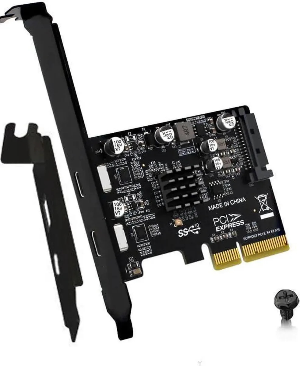 PCIe expansion card with USB Type-A and Type-C ports and two bracket options