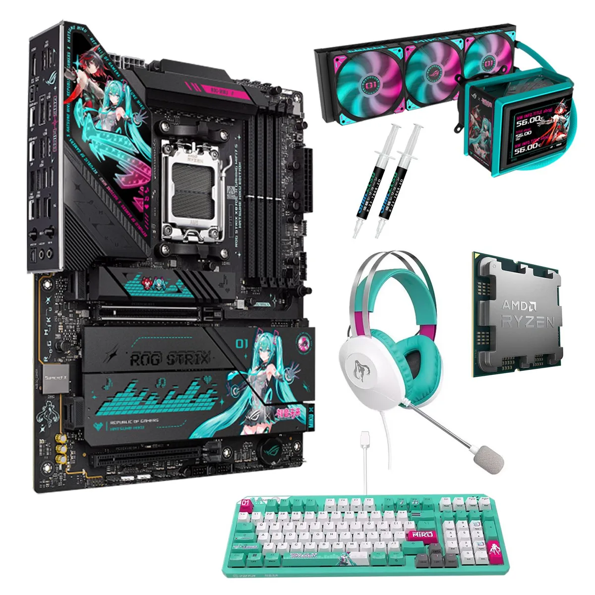 ASUS ASUS ROG STRIX X870E-H S MIKU AMD motherboard combo with Ryzen 7 9700X — product photo