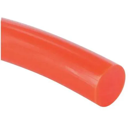 Orange polyurethane round belt, smooth 5/8 inch diameter, 100 foot closed loop