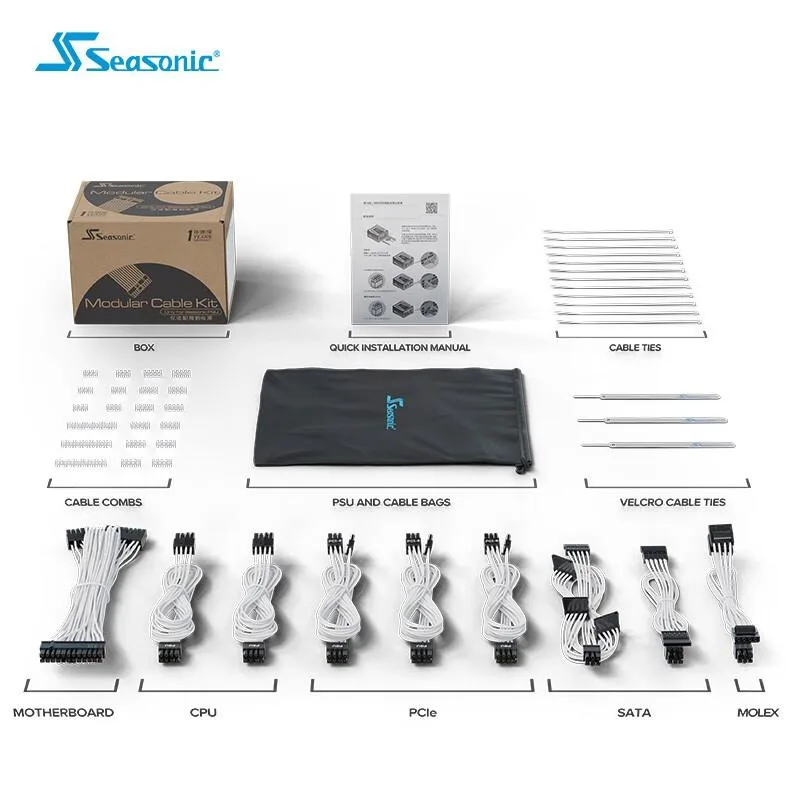 Seasonic Seasonic Modular Cable Kit White 1x 24-Pin 2x CPU 4+4-Pin 3x PCI-E 8-Pin 6x SATA 16AWG — product photo