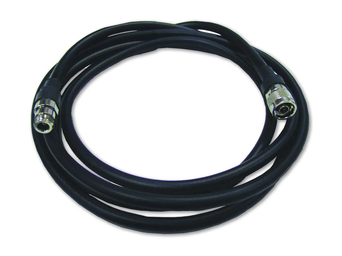Black coaxial cable with N-type connectors on both ends, three metres long