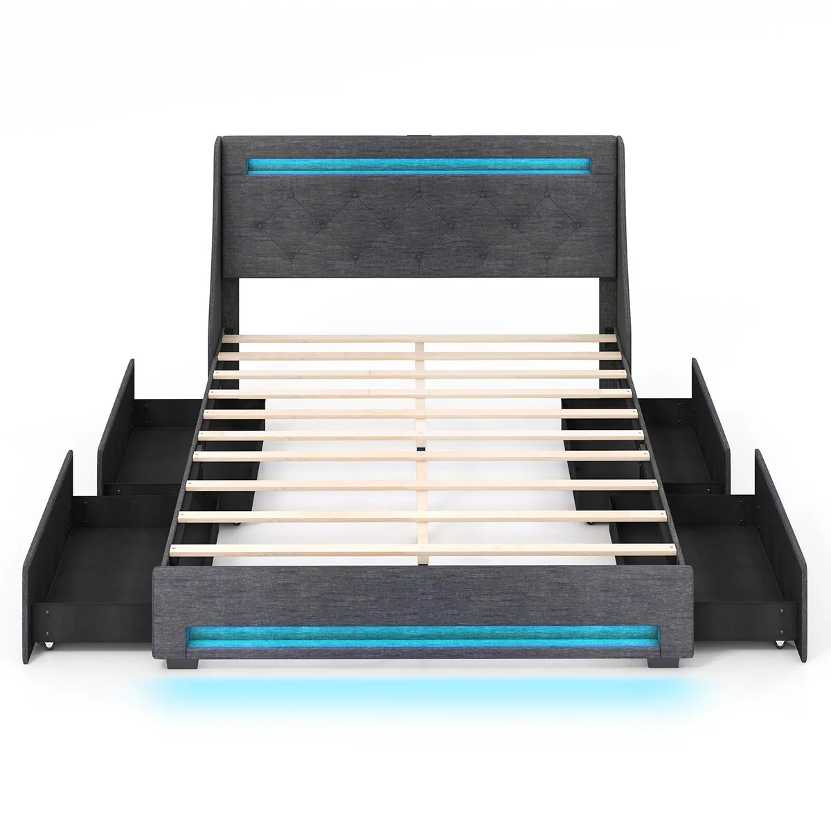 SlickBlue SlickBlue Queen Platform Bed Grey LED Charging 60000 Colors — product photo
