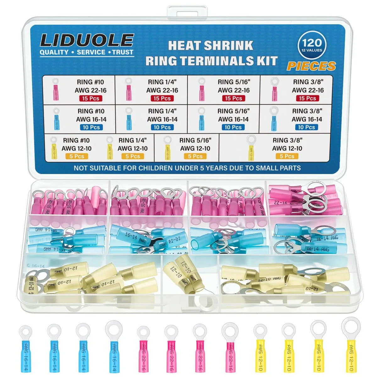  LIDUOLE Heat Shrink Ring Terminal Kit 120Pcs 22-10AWG — product photo