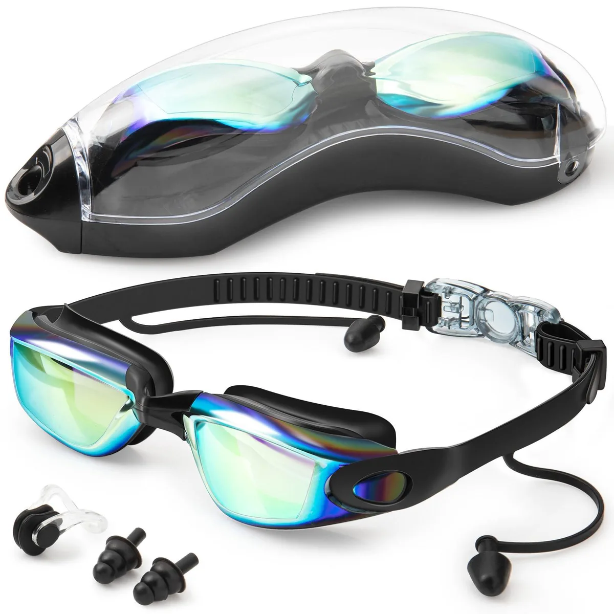  BGYTWEYTD Swim Goggles with Ear Plugs Black 180° Panoramic View — product photo