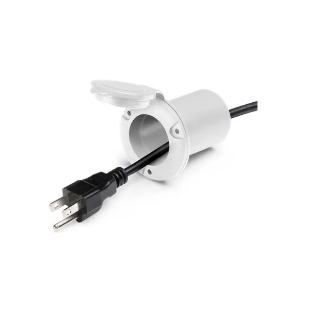 White plastic AC plug holder with clamp insert and stainless screws