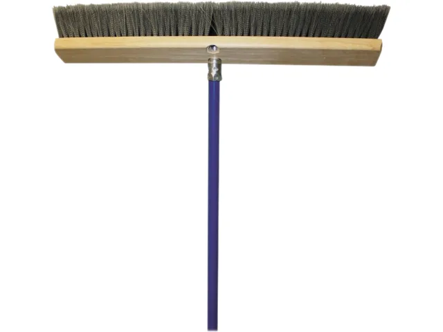 Gray 24-inch push sweeper with 60-inch metal handle and bristle brush head