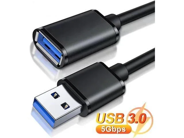 Ten-foot black USB 3.0 extension cable with male-to-female connectors