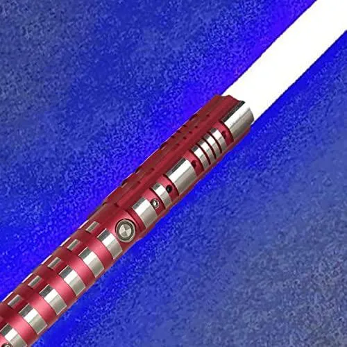 Blue metal-hilt lightsaber replica with clear polycarbonate blade, 940 mm long, USB-C charging cable included