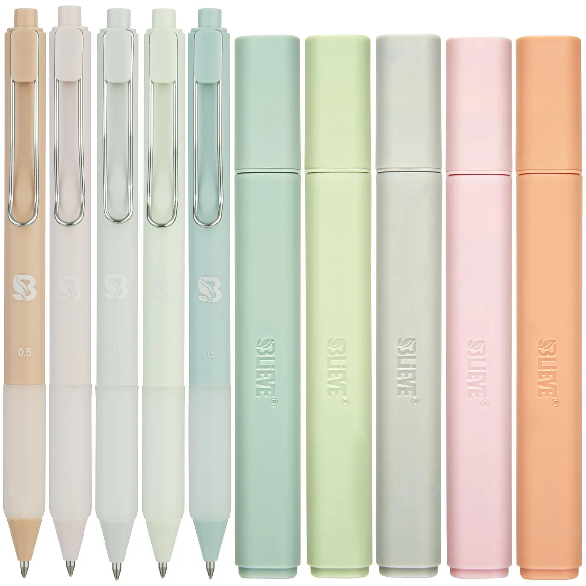  BLIEVE Pastel Study Kit 5 Highlighters 5 Gel Pens .5mm — product photo