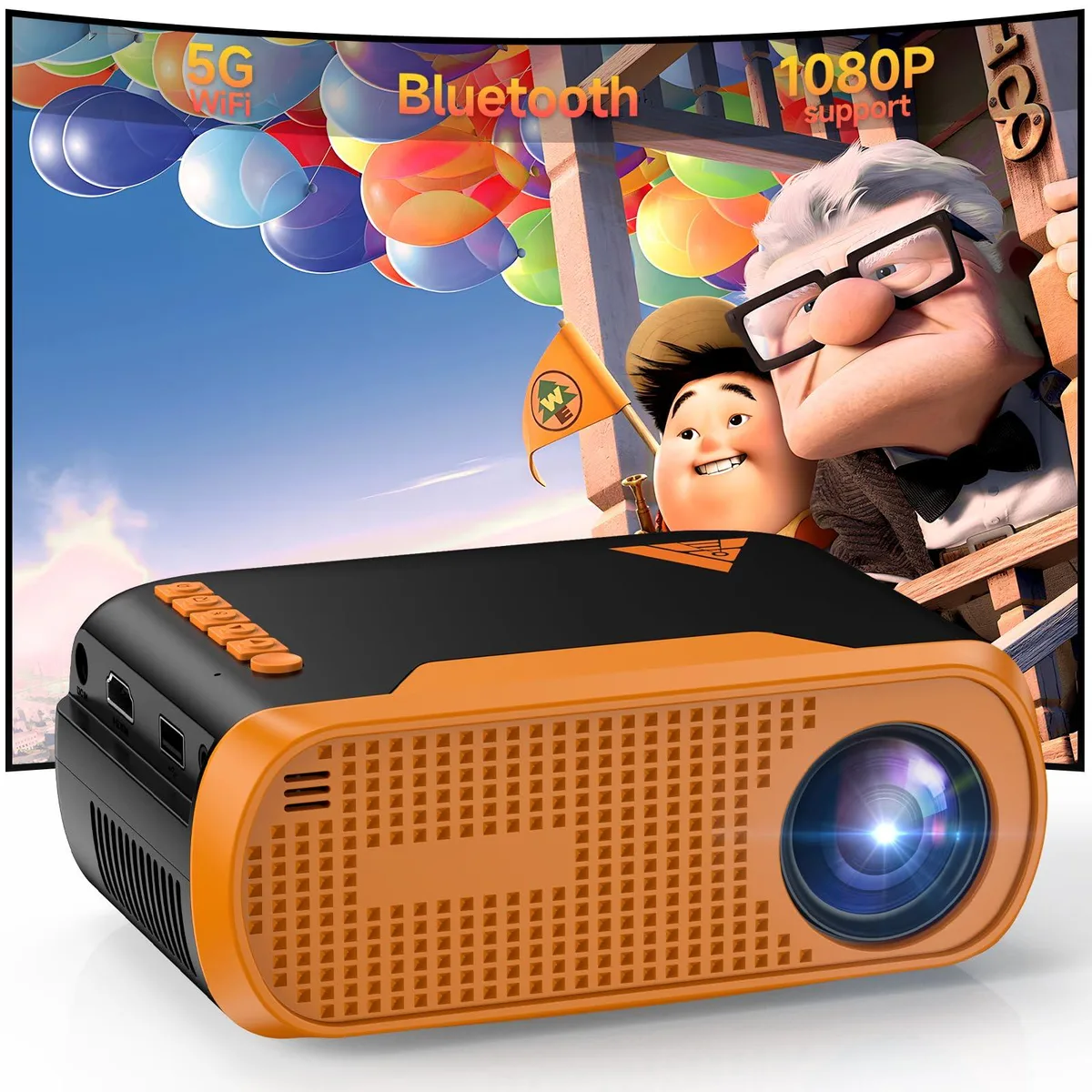 Compact black LCD projector, lightweight rectangular form, matte finish