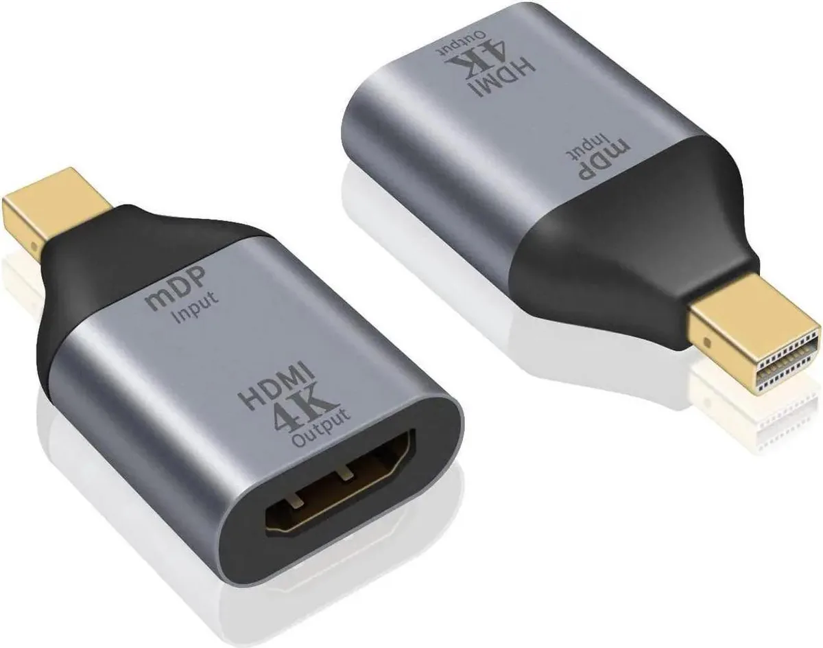Two gold-plated Mini DisplayPort male to HDMI female adapters