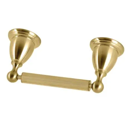 Brushed brass wall-mounted toilet paper holder with horizontal bar