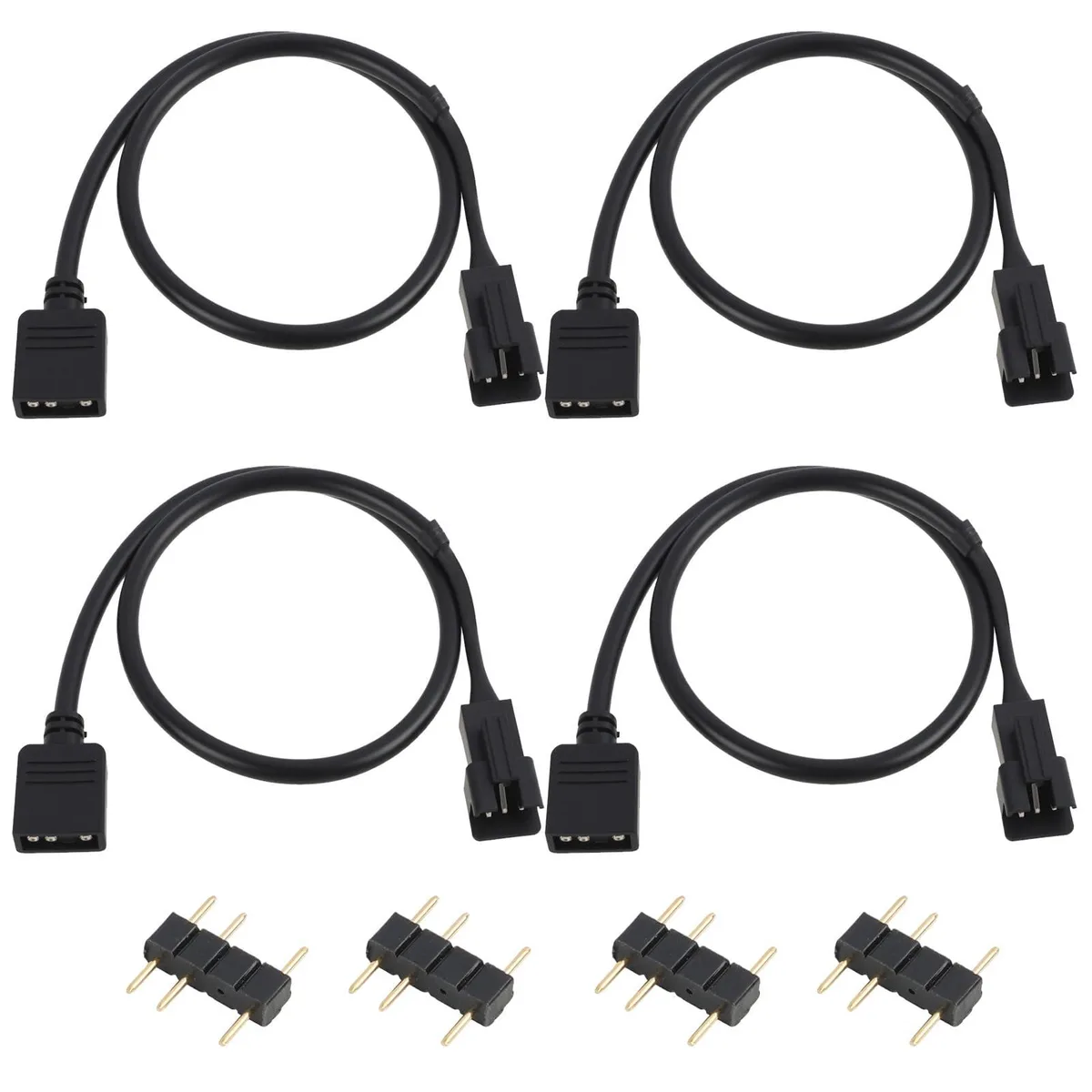 Four black ARGB extension cables with 3-pin connectors lying flat