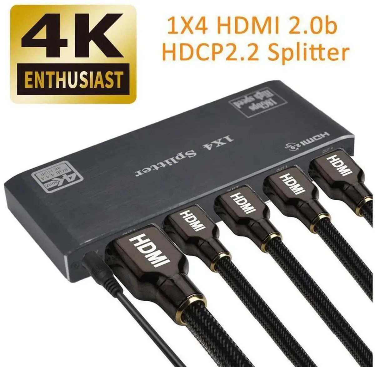 SMUGDESK SMUGDESK 1x4 HDMI 2.0 Splitter 4K 60Hz 18Gbps Audio Extractor EDID Management — product photo