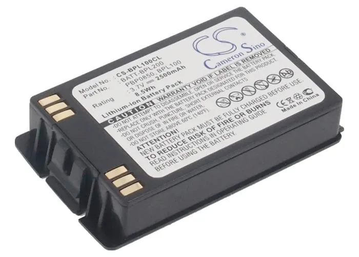 Rectangular black battery pack with label and terminals