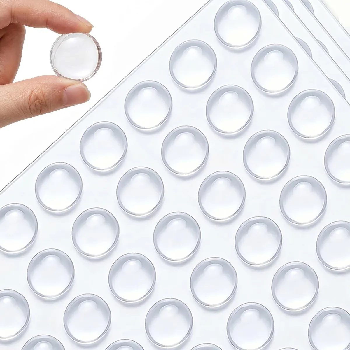 Clear adhesive silicone cabinet bumpers, half inch dots, 256 pieces