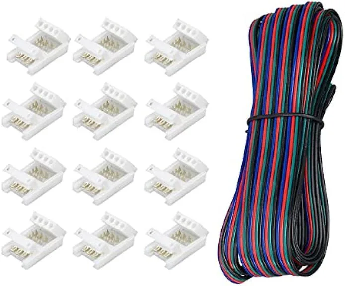 TAURKENAM TAURKENAM 22 AWG 4 Pin RGB LED Extension Cable 16.4ft with 12 Connectors 10mm for 3528 5050 Strips — product photo