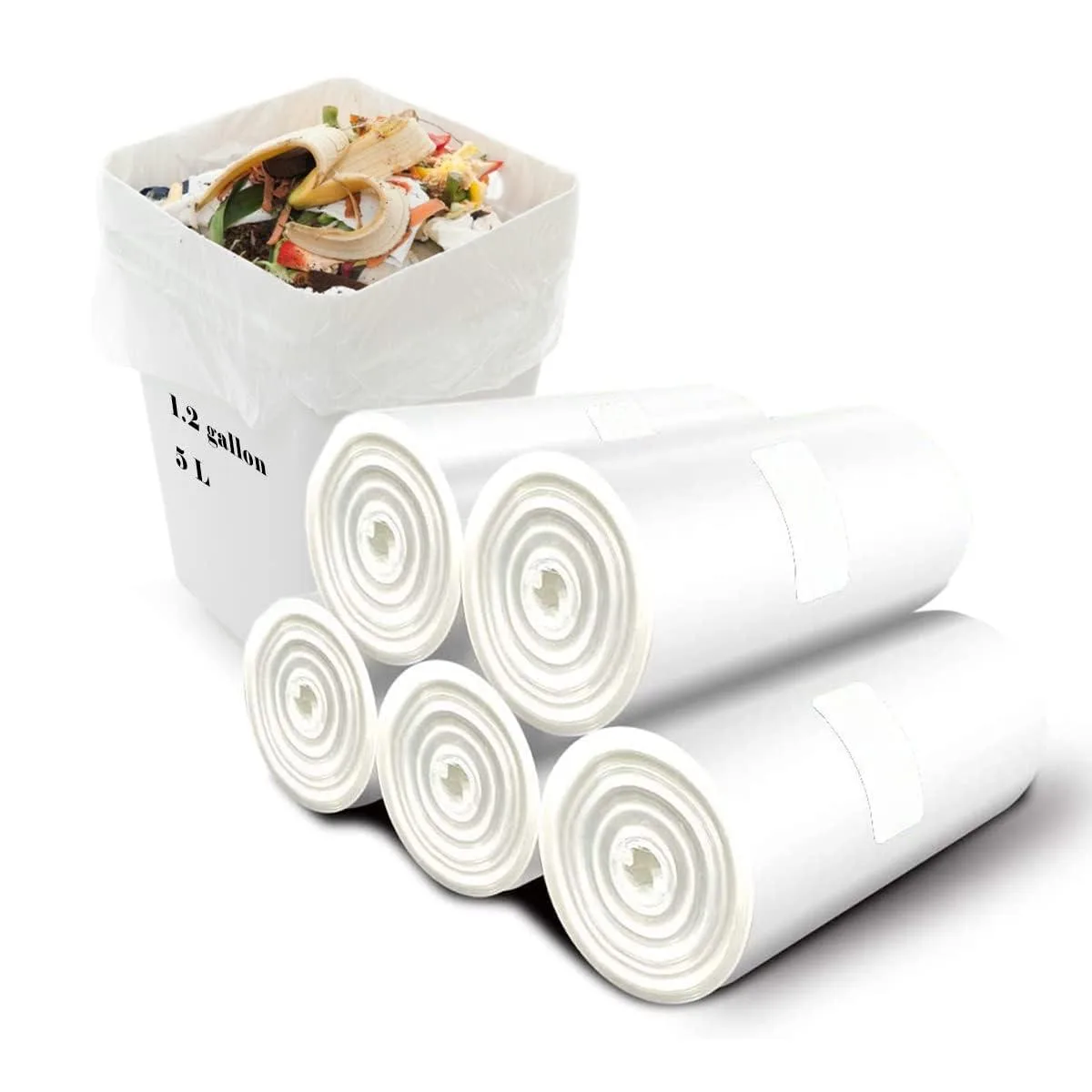  Wifpme 1.2 1.2 gallon White 120 Count Biodegradable Garbage Bags — product photo