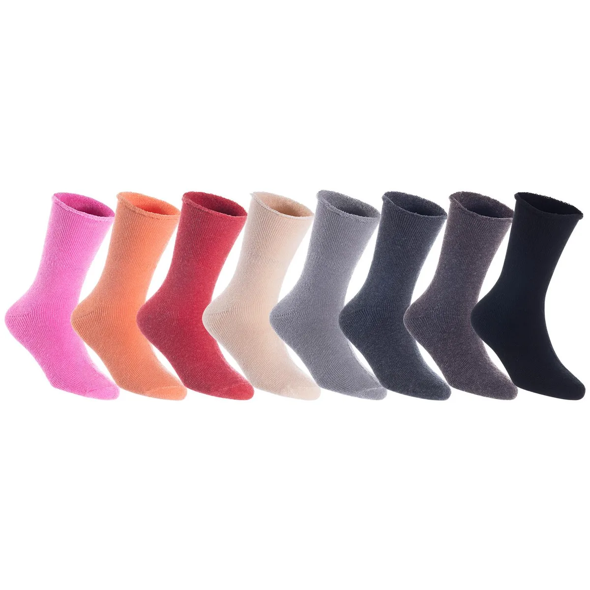 Eight pairs of colourful wool crew socks in a pack
