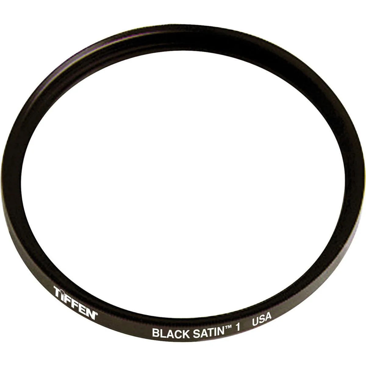 Tiffen 62mm Black Satin 1 camera filter, black metal ring, clear glass