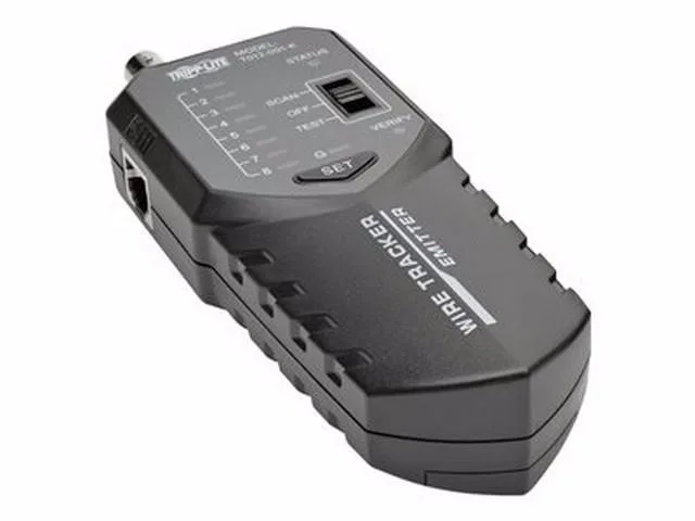 Tripp Lite cable tester main unit with remote probe and accessories in carrying case