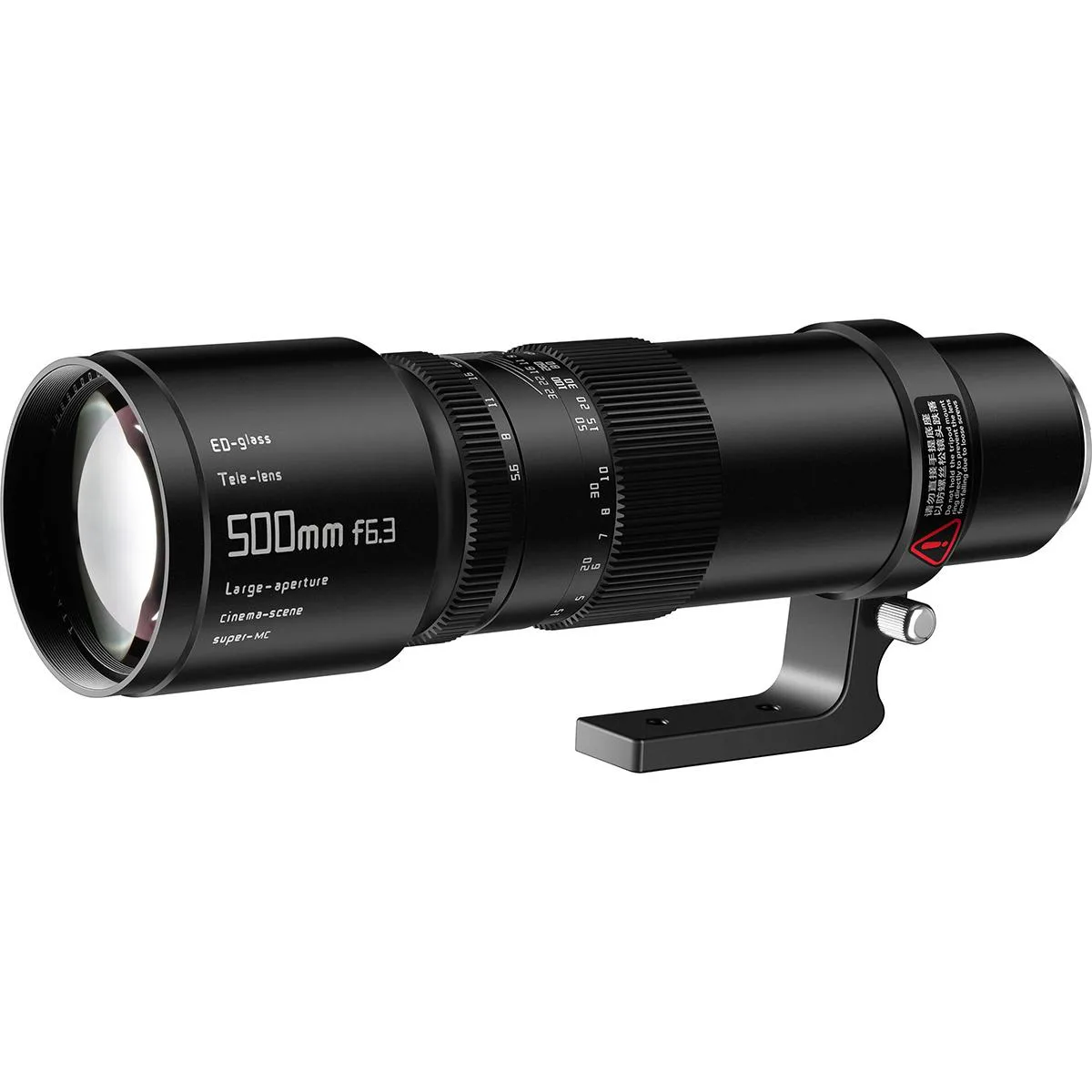 Silver telephoto lens barrel with manual focus ring