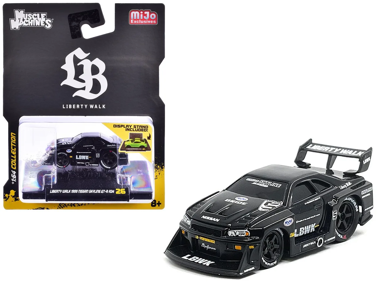 Muscle Machines Muscle Machines 1999 Nissan Skyline GT-R (R34) #5 Liberty Walk Black 1/64 Diecast Hobby Collectible — product photo
