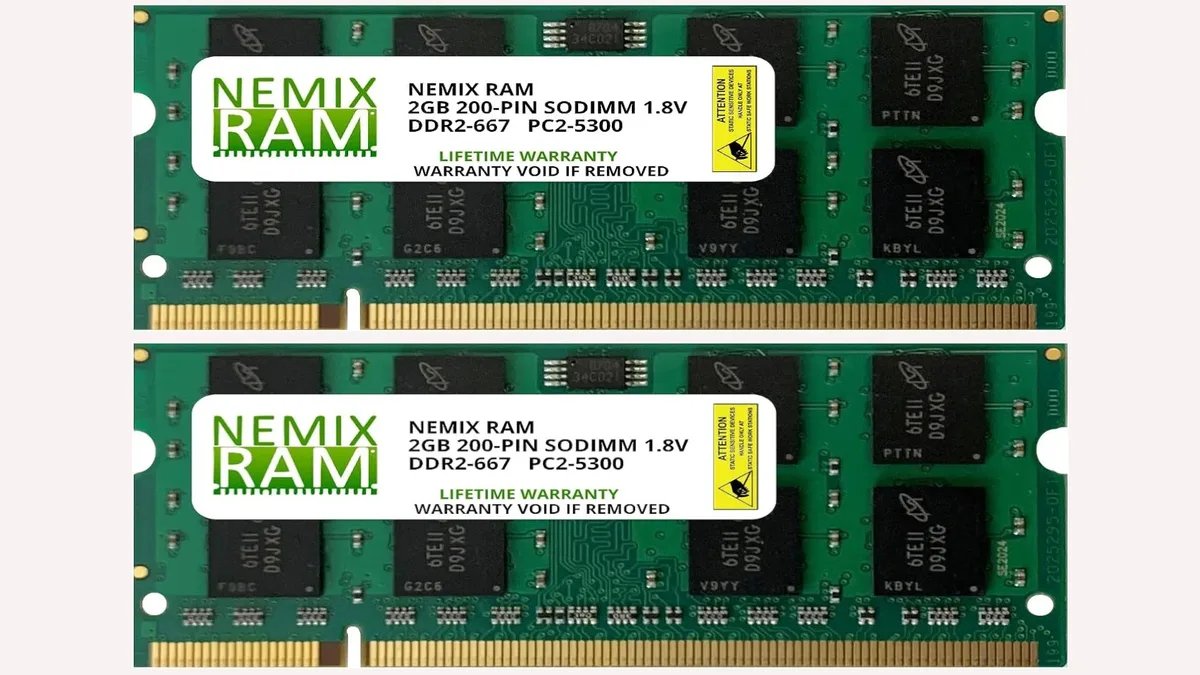 NEMIX RAM NEMIX RAM 4GB (2x2GB) DDR2 667MHz PC2-5300 CL5 1.8V 200-Pin SODIMM Kit — product photo