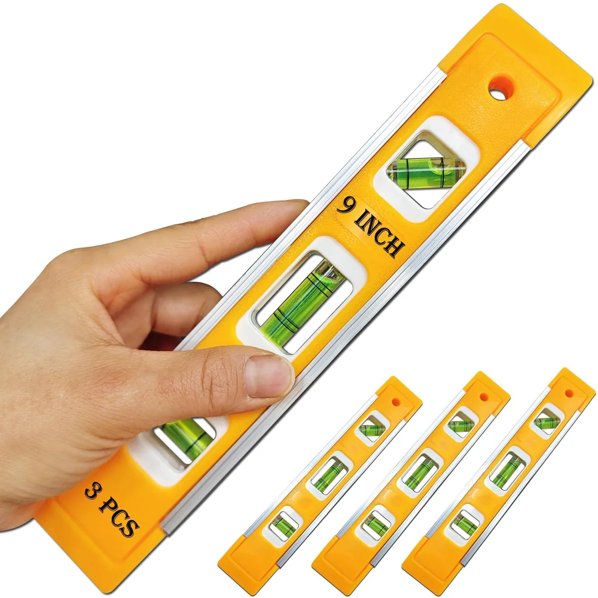 9-Inch Torpedo Level Magnetic 3PCS 45/90/180 Degree Bubble Vials — product photo