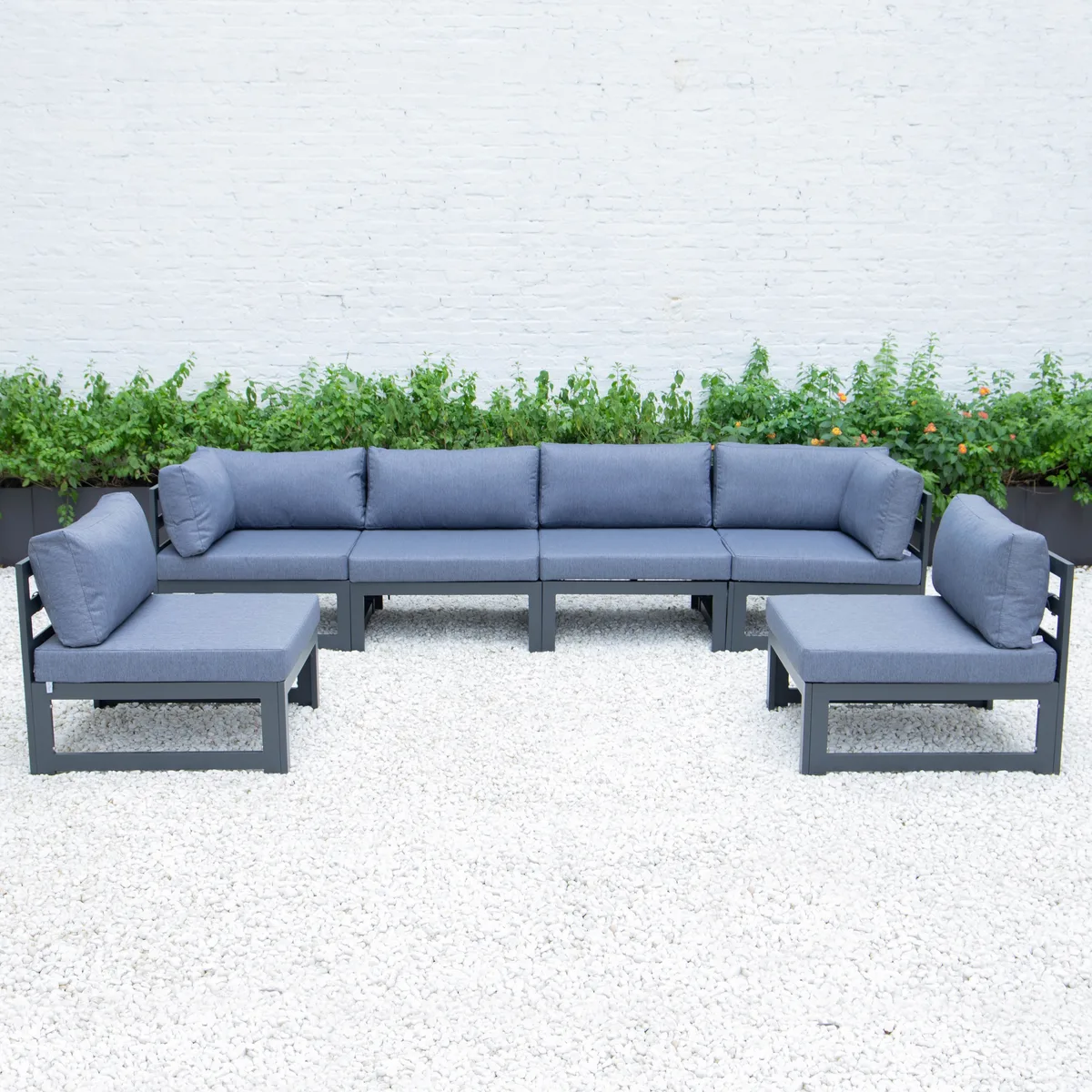 LeisureMod LeisureMod Chelsea 6-Piece Sectional Sofa Set Blue 24.8" H x 113.62" W x 58.98" D — product photo