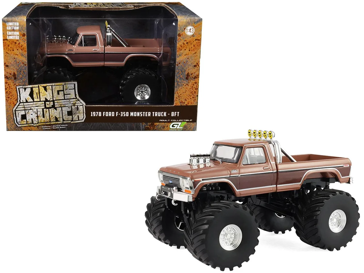 GREENLIGHT GREENLIGHT 1978 Ford F-350 Monster Truck "BFT" Brown Two-Tone "Kings of Crunch" 1/43 Diecast hobby collectible — product photo
