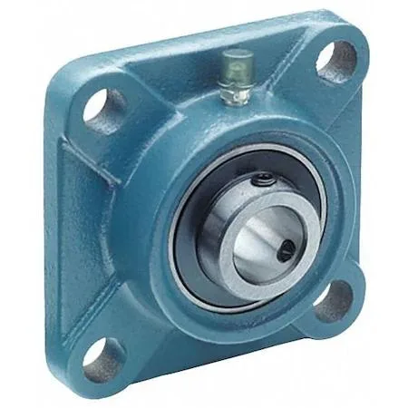 Blue cast-iron square flange bearing with four bolt holes