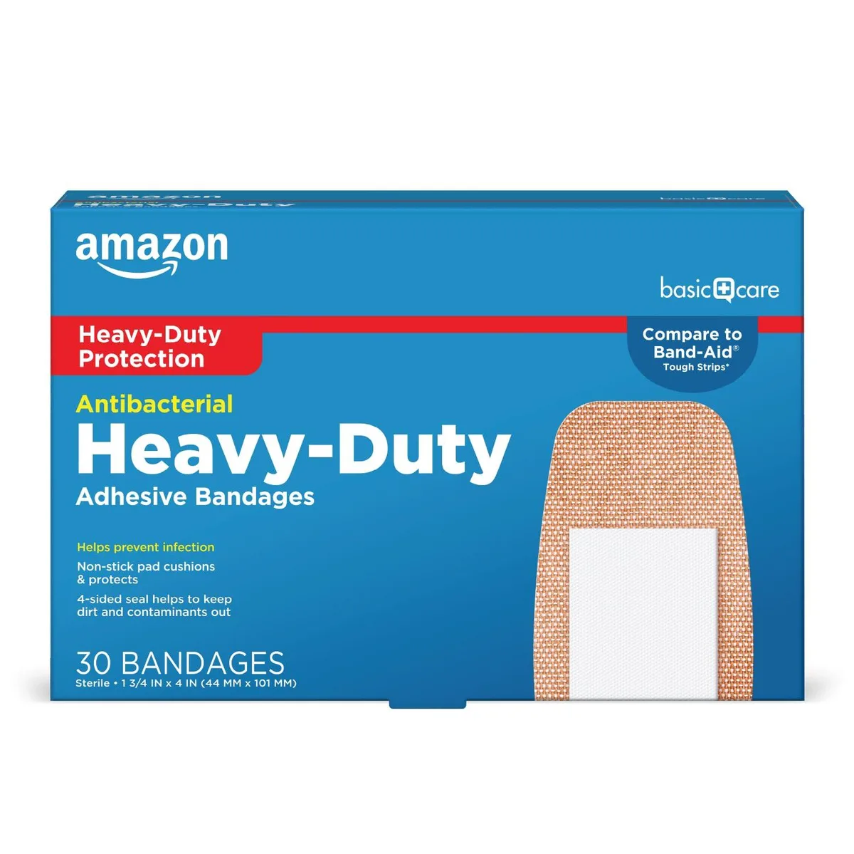 Cardboard box of 30 large fabric adhesive bandages 1.75 x 4 in
