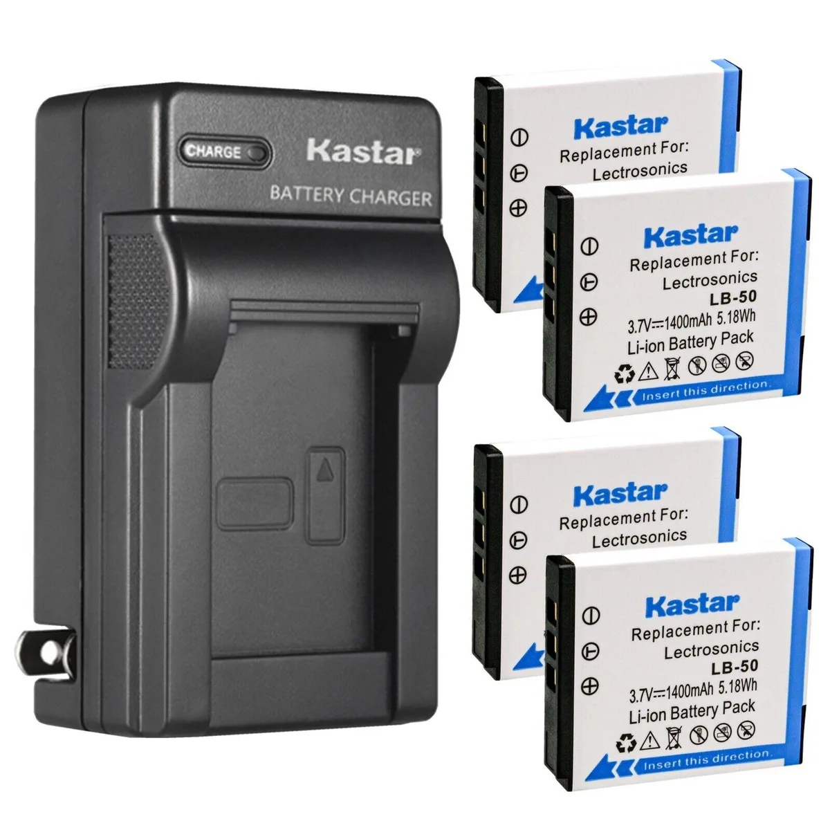 Kastar Kastar LB-50 4-pack battery &amp; AC charger 1400mAh 3.7V 5.18Wh — product photo