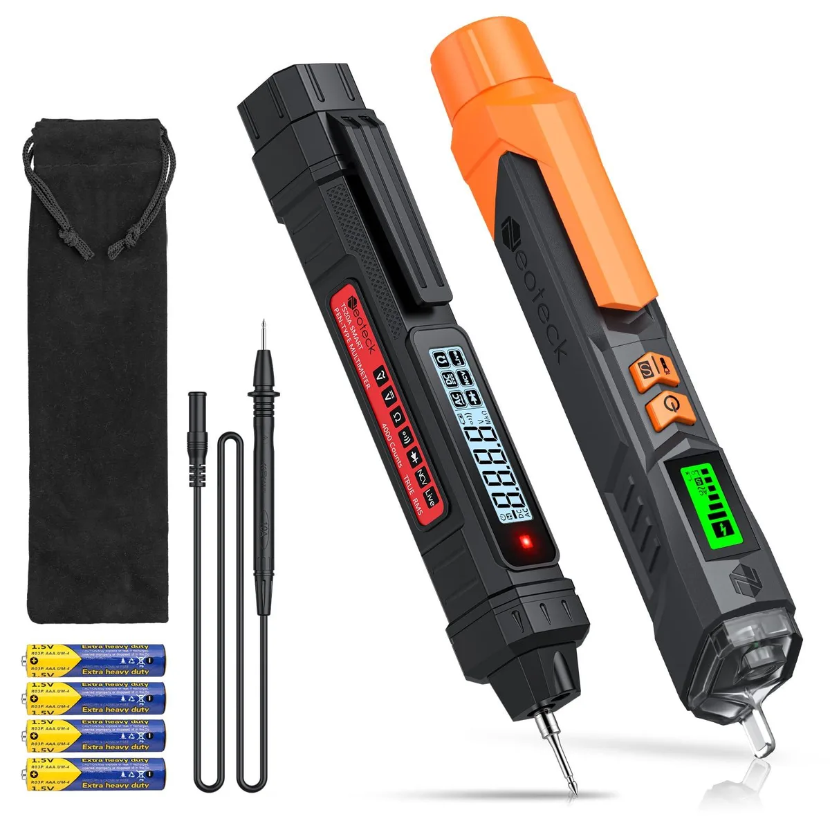 Neoteck voltage tester and pen multimeter kit, two slim pens with pocket clips