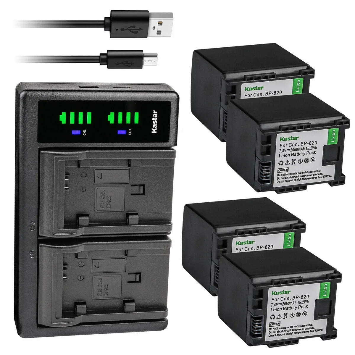 Kastar Kastar BP-820 4-Pack Battery + LTD2 USB Charger — product photo