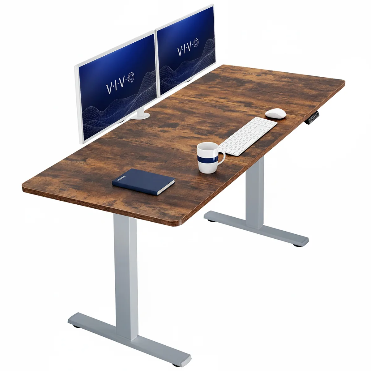 VIVO VIVO Electric Stand Up Desk 71 x 30 Vintage Brown Gray Frame — product photo
