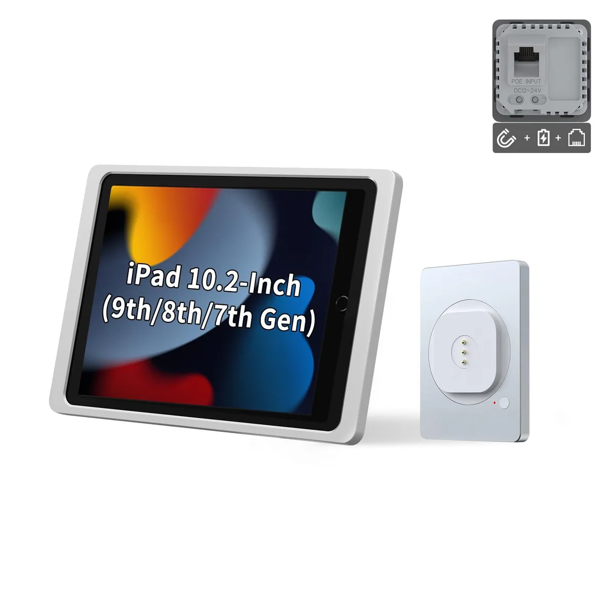 EMONITA EMONITA EM-PW1825P/A7 SILVER PoE &amp; DC Magnetic iPad Wall Mount 10.2" 18W 360° Rotation — product photo