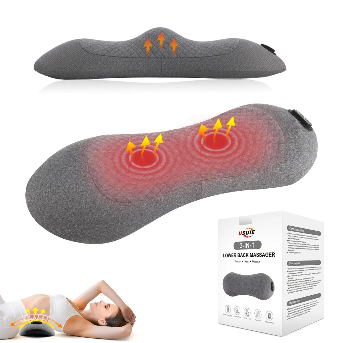 Grey cordless lumbar support pillow with memory foam core and air-mesh cover, pack of 10