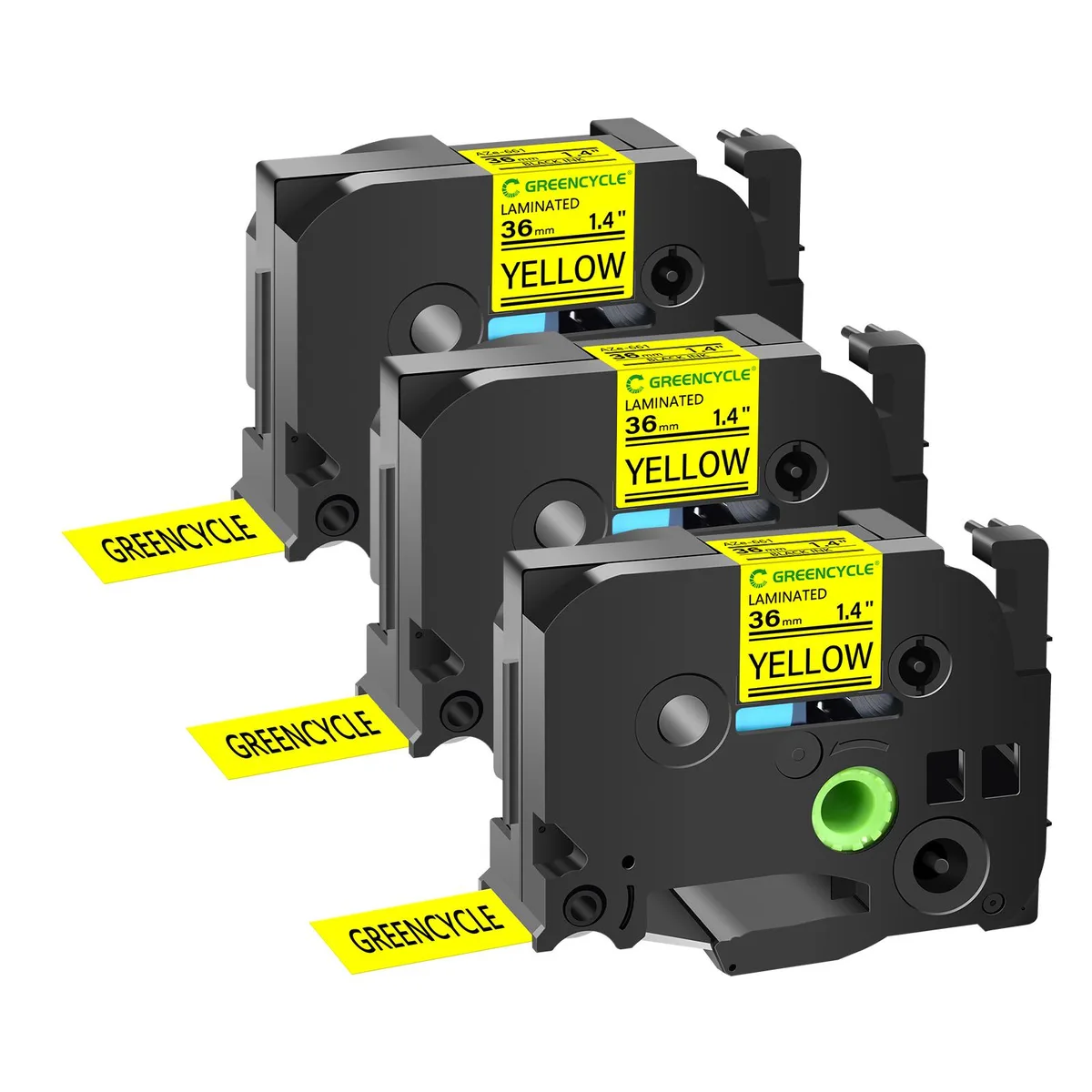 GREENCYCLE GREENCYCLE TZe-661 36mm 1.4" Black on Yellow Label Tape 3 Pack — product photo