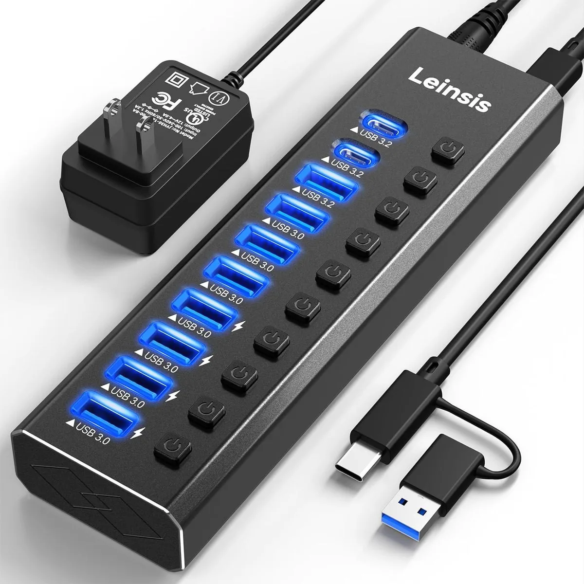 Zell Electronics Zell Electronics 10-port USB hub 3.2/3.0 with 12V adapter — product photo