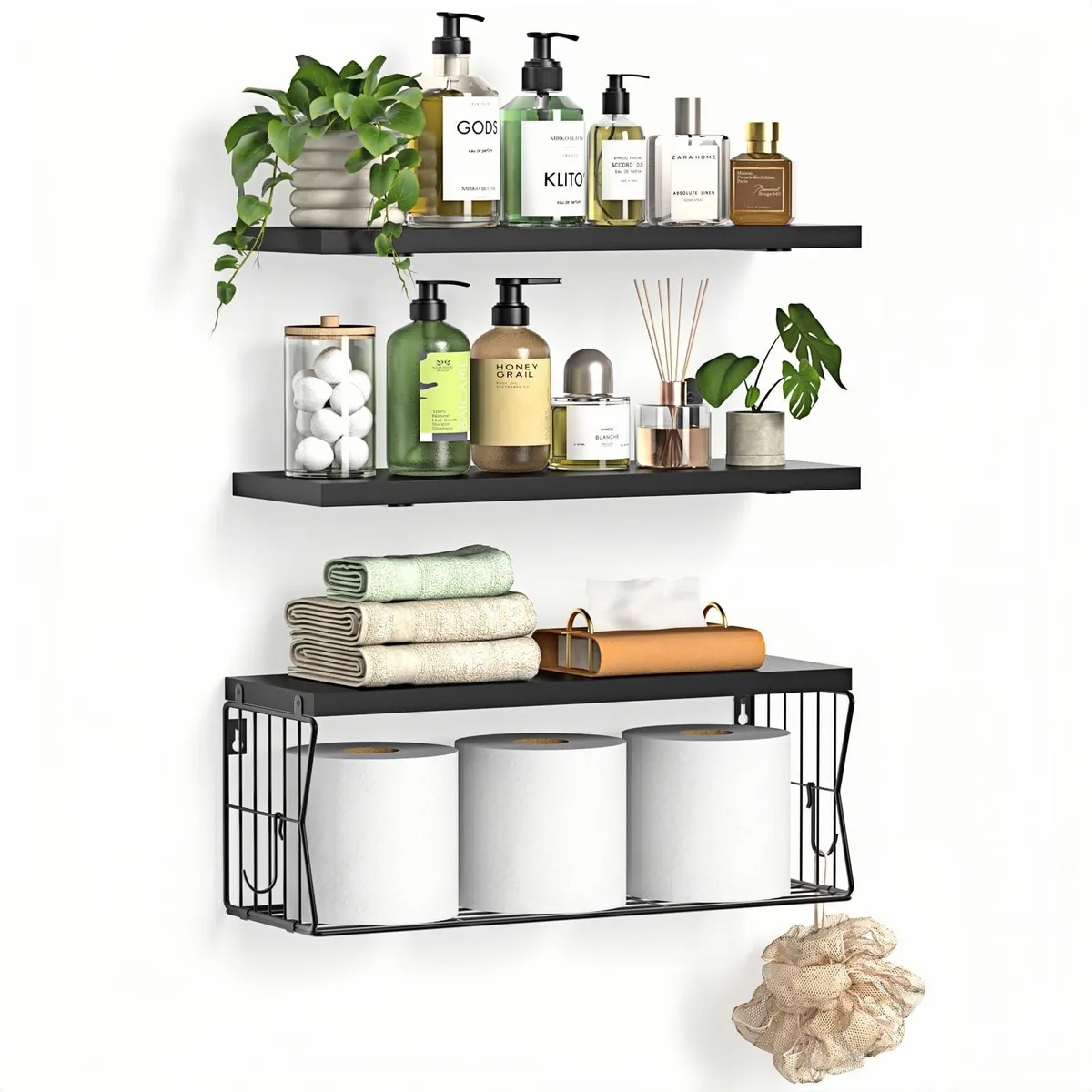 Gailia Wood Shelving Set of 3 Black 2.4x3.96x1.3 in — product photo