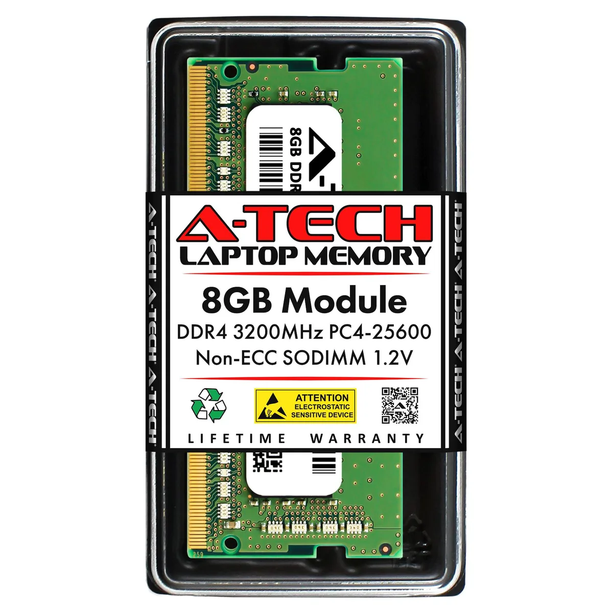 A-Tech A-Tech 8GB DDR4 3200MHz PC4-25600 Non-ECC Unbuffered CL22 1.2V 260-Pin SO-DIMM Laptop RAM — product photo
