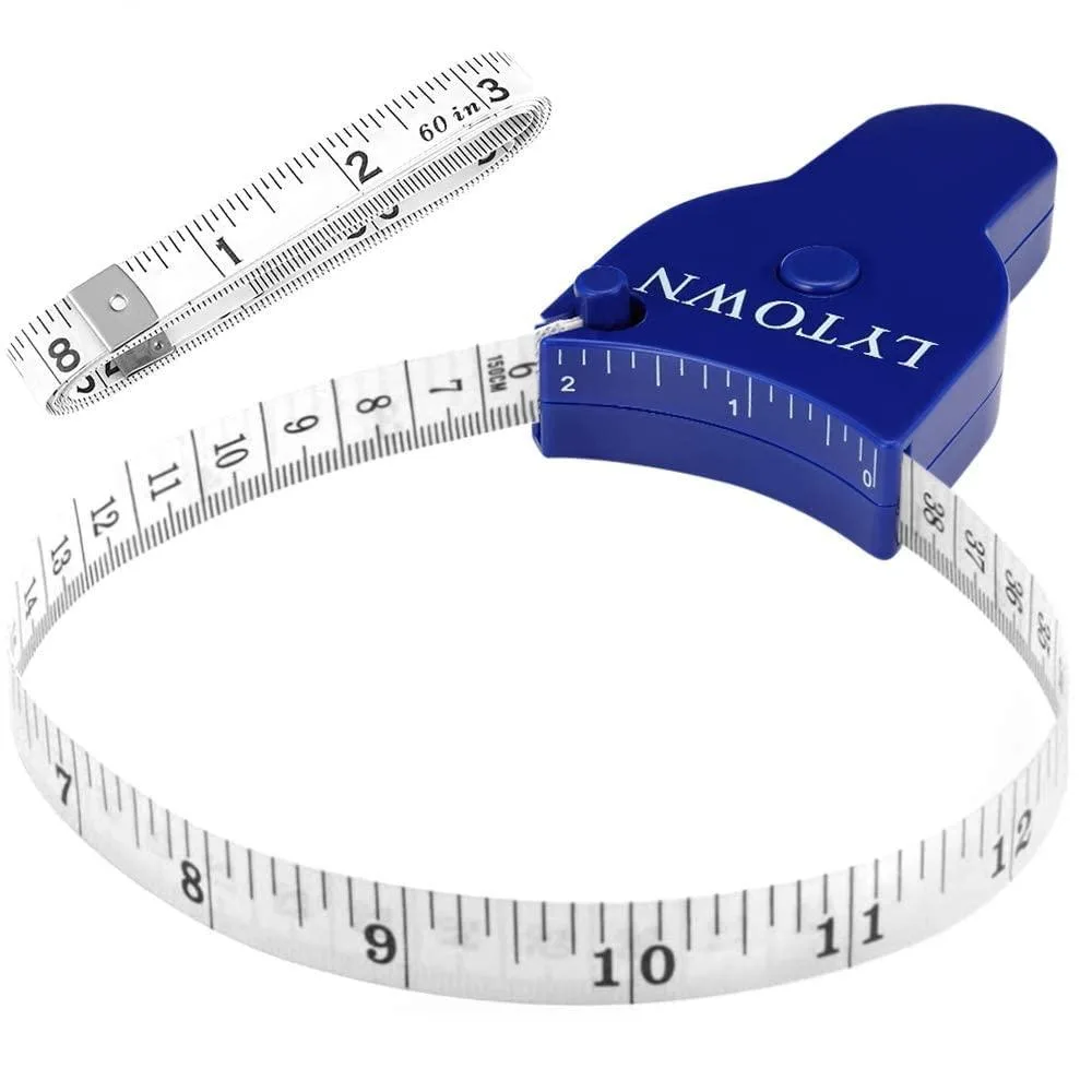 Two retractable 60 inch 150 cm body tape measures in white plastic cases with push-button locks